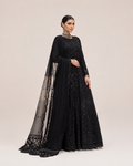 Midnight Noir Embellished Anarkali Gown with Sheer Dupatta