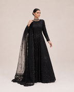 Midnight Noir Embellished Anarkali Gown with Sheer Dupatta